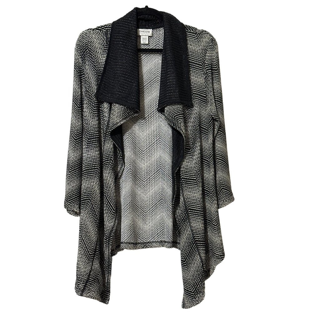 Chico’s Travelers size 3 (XL) black variegated lightweight open cardigan